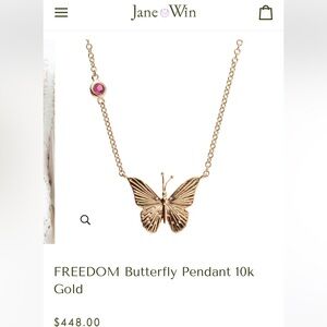 NWT Jane Win FREEDOM Butterfly Pendant 10k Gold